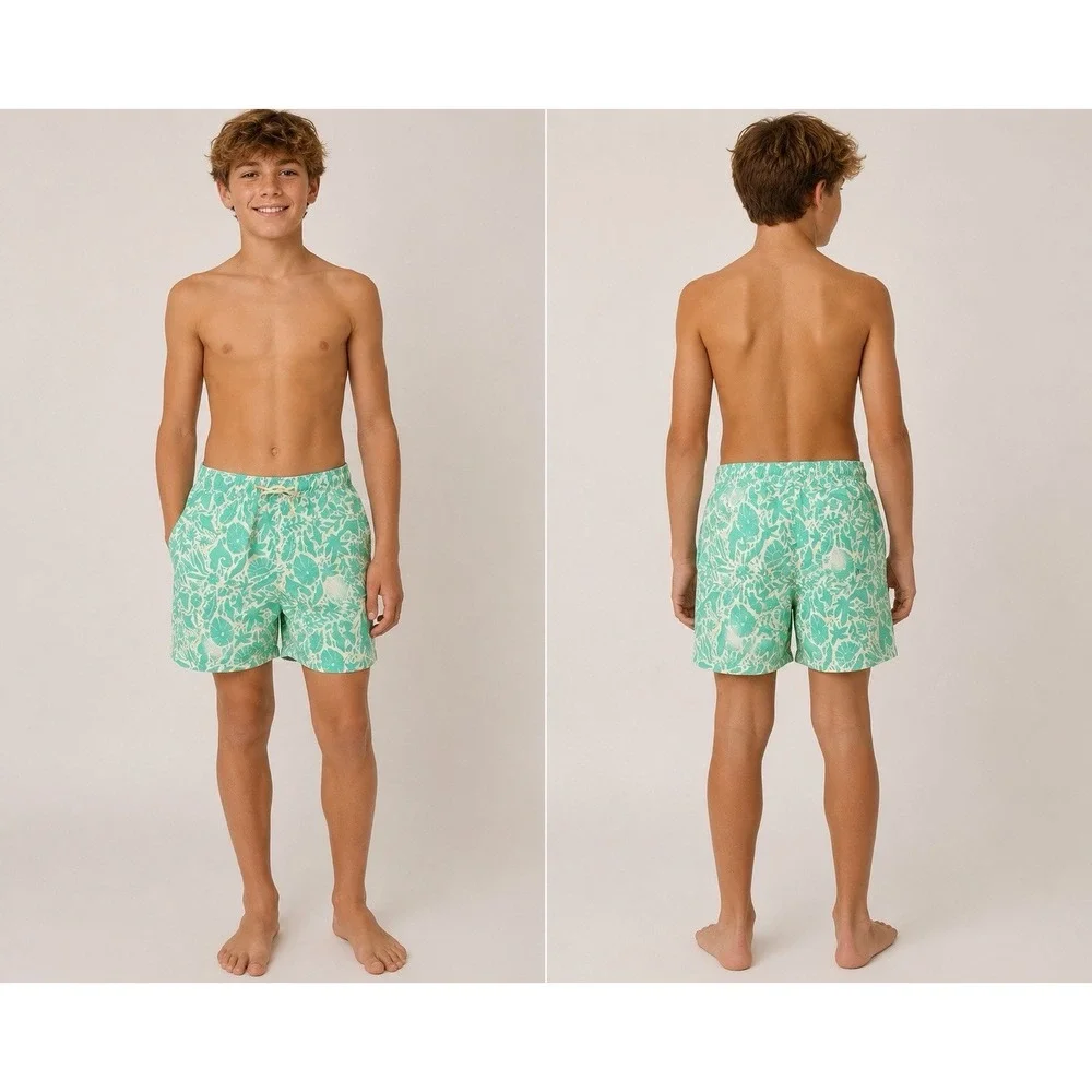 Cat & Jack Boys Green Swim Trunks Lined, XL 14) Husky Drawstring Pockets Summer